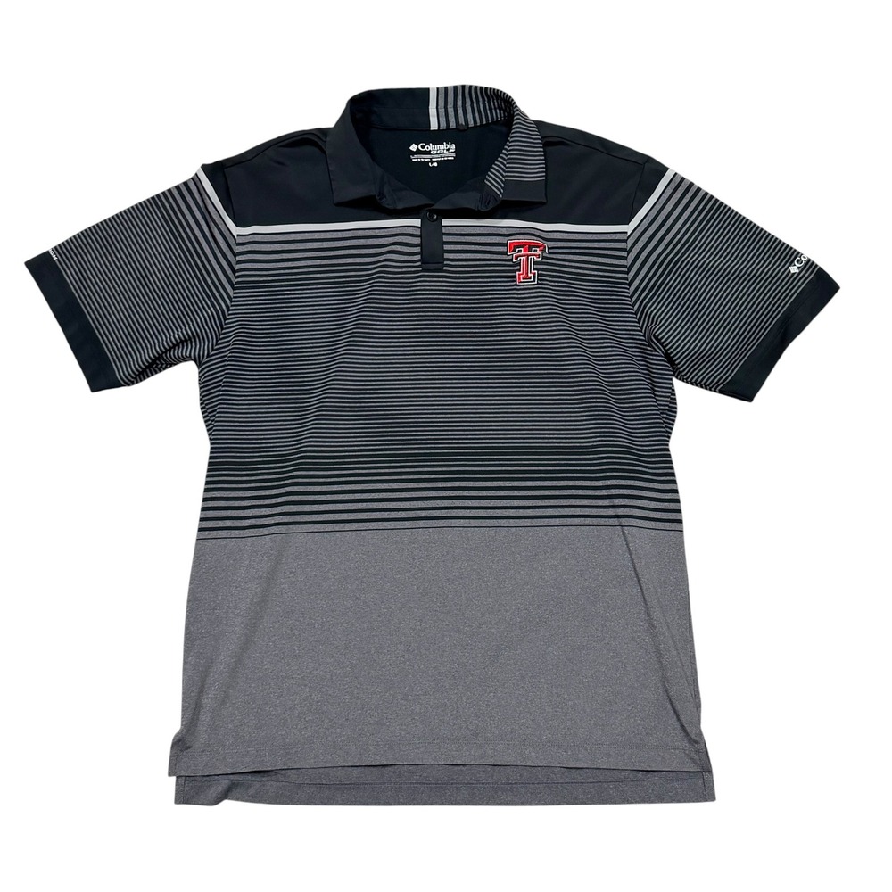 Columbia Golf Texas Tech Red Raiders Polo Shirt Mens Large Black Grey Striped